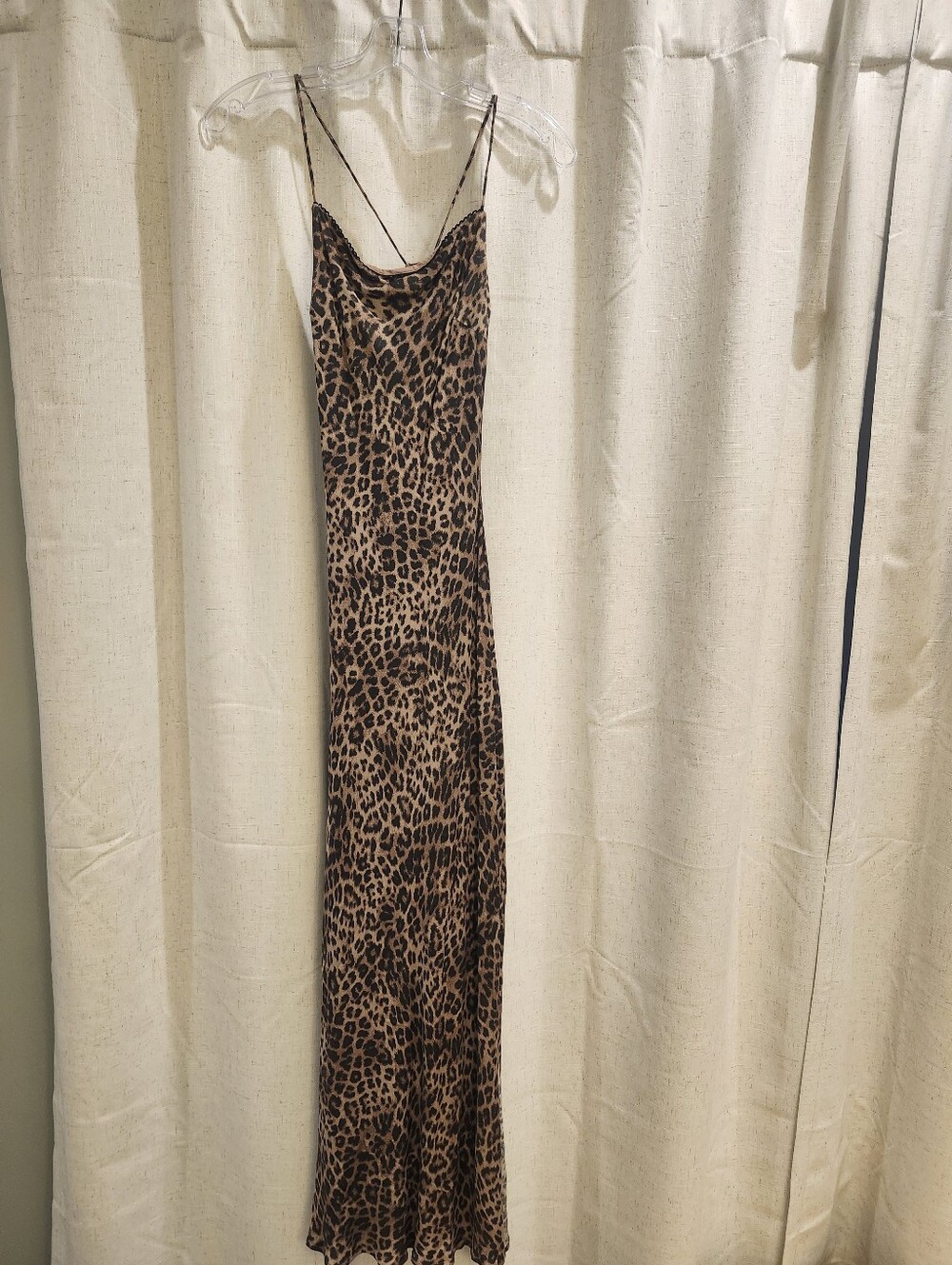 Z Supply Leopard Print Slip Dress in Brown Size Small Asjustable Straps Tie Back